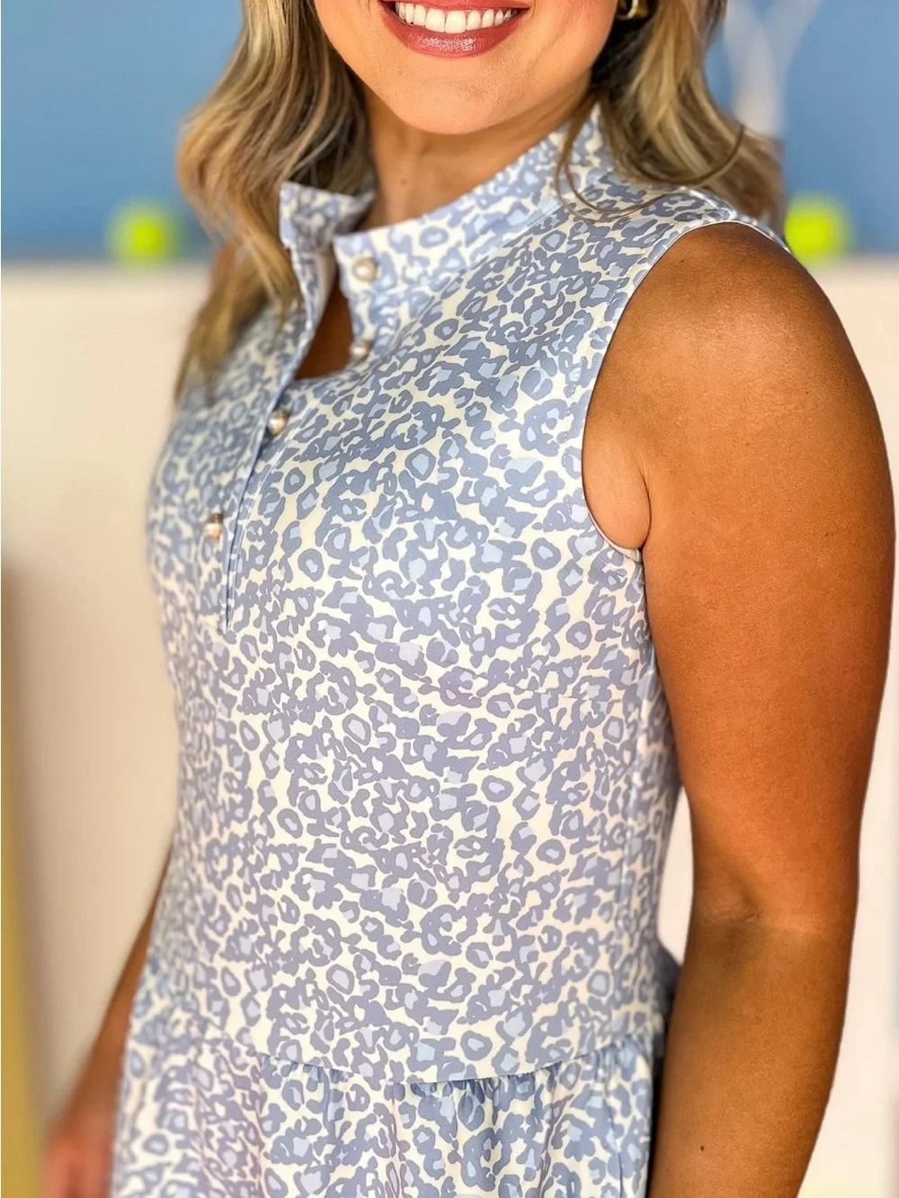 SSYS NWOT Augusta Pearl Button Scuba Dress Blue Animal Print Size Large (10-12) - Picture 6 of 11